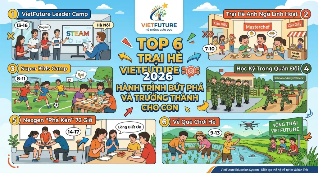 TOP 6 TRẠI HÈ 2026 TẠI VIETFUTURE: HÀNH TRÌNH BỨT PHÁ VÀ TRƯỞNG THÀNH CHO CON